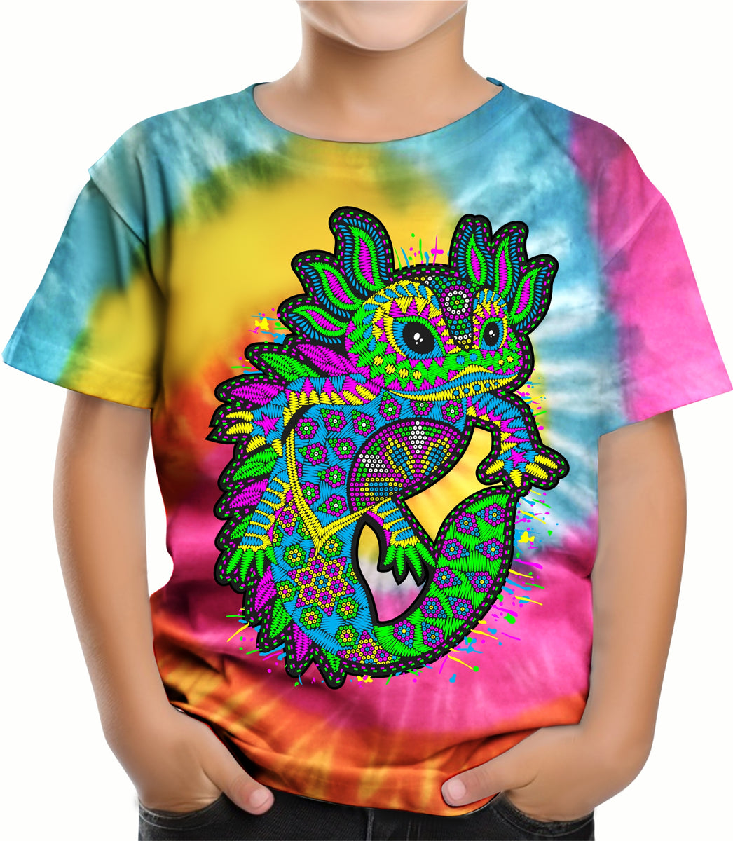 Ajolote tie dye Camiseta Niño fluorescente Kutusos Kids