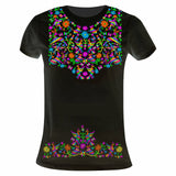 blusa Otomí Dama Playera Moda Impresa Hilo Bordado negra