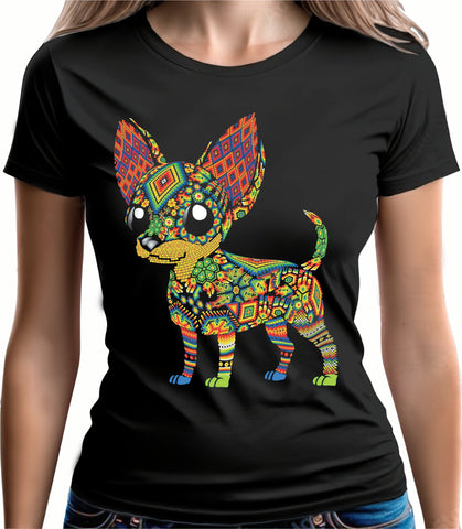 Chihuahua Huichol Camiseta dama fluorescente Kutusos