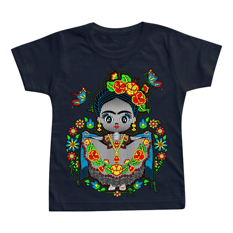 Frida Camiseta Niño negra Impresa Técnica Hilo Bord Kutusos Kids