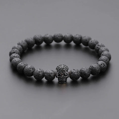 pulsera moda Calavera Lava negra y zirconia ajustable